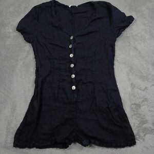 Florencia Romper Womens Small Blue Button Up Lingn Short‎ Sleeve